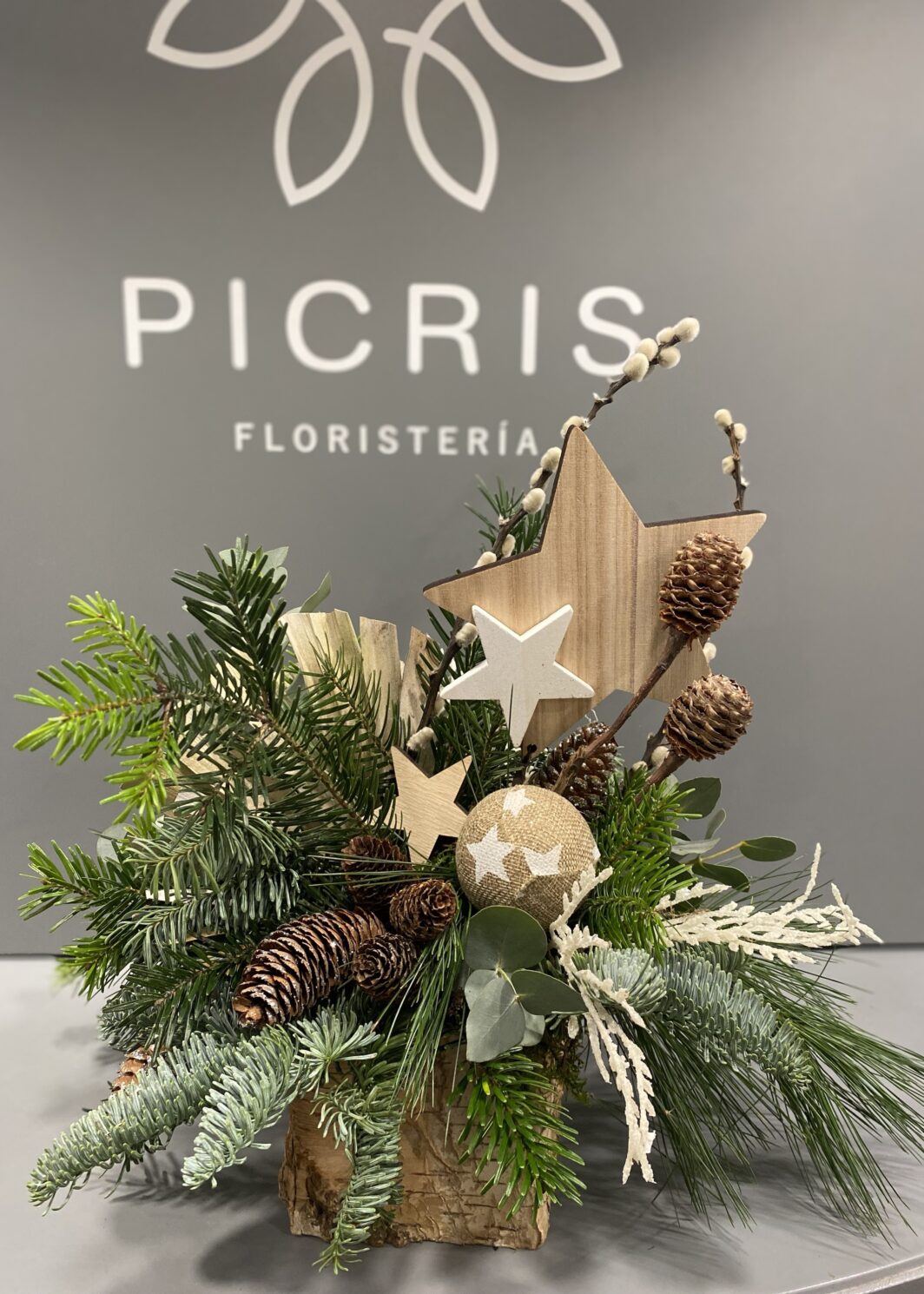 Centro navideño rústico natural